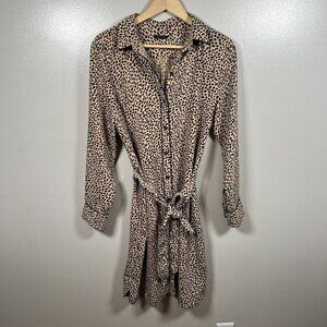 Ann Taylor Belted Shirt Dress Leopard Size XL? Midi Work Career Office Classic